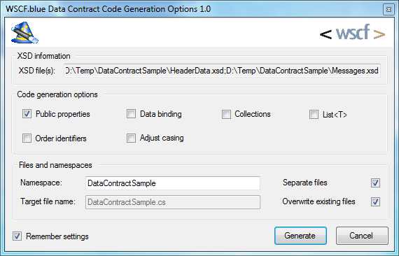 Data Contact Code Generation Options